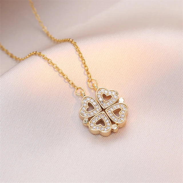 Open Heart Diamond Studded Pendant Gold Necklace