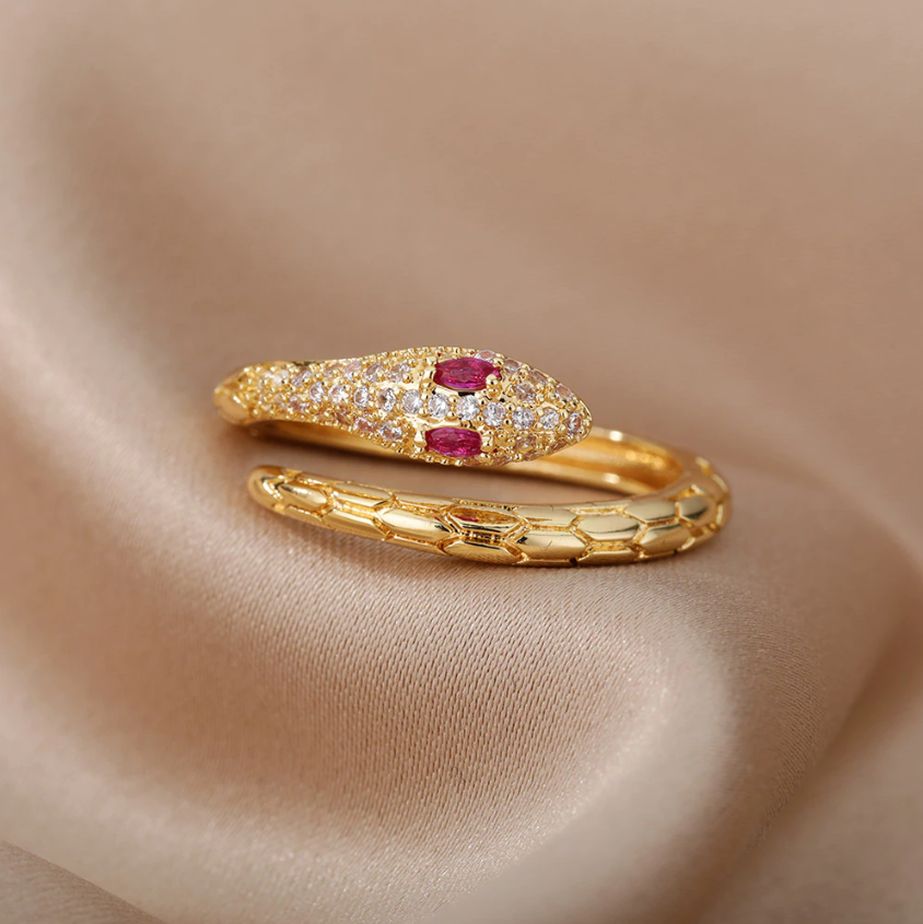 Gold Serpent Ring with Gemstone Centerpiece