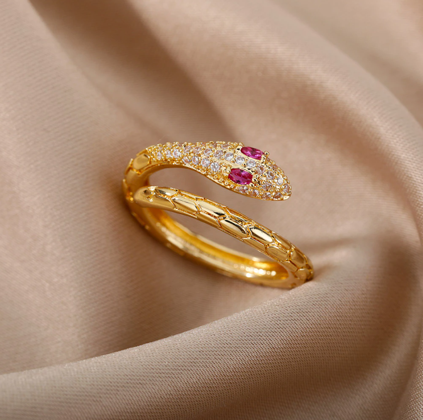 Gold Serpent Ring with Gemstone Centerpiece