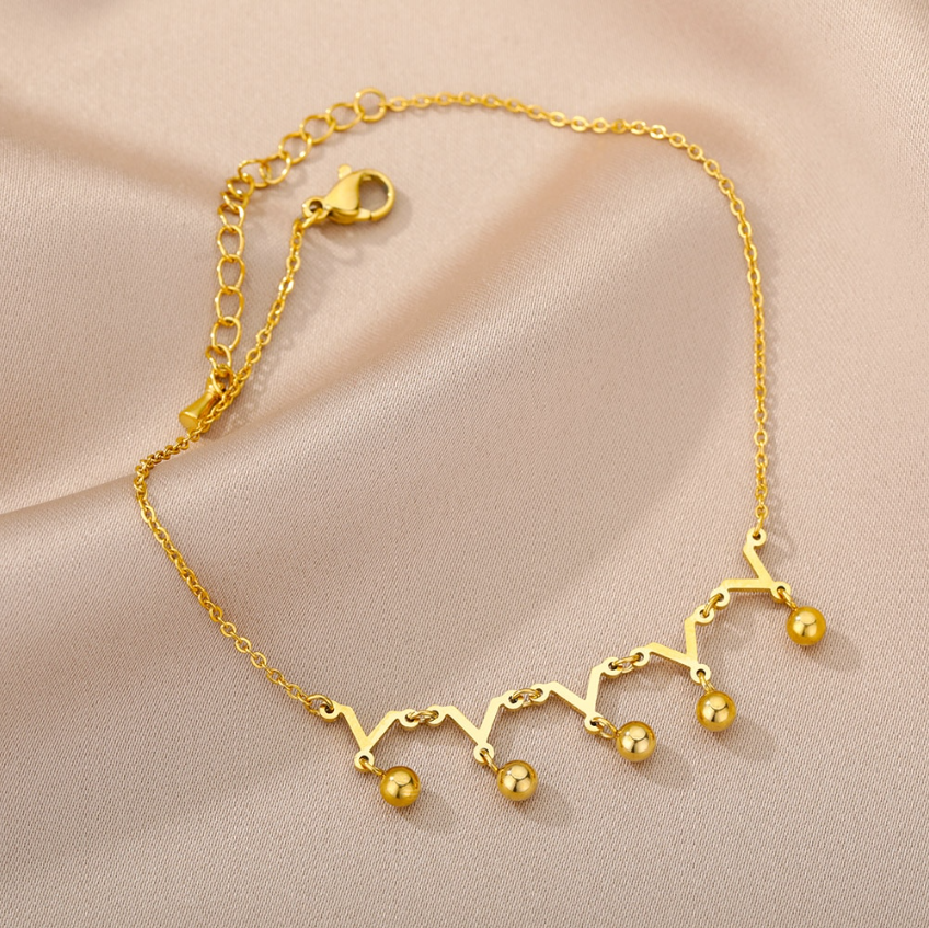 Crowned Beads Gold Anklet