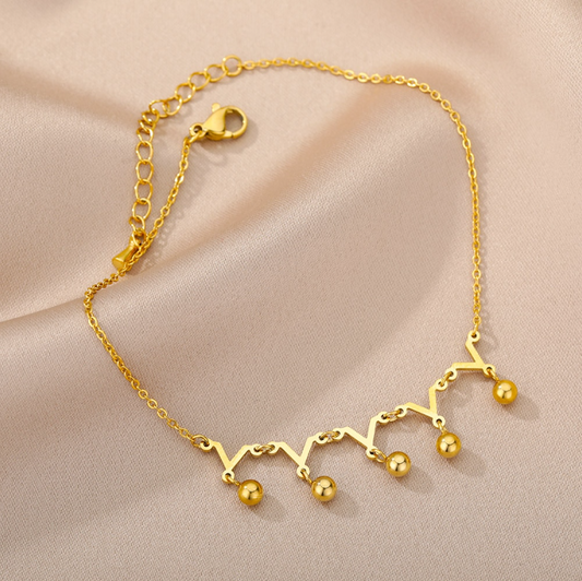 Crowned Beads Gold Anklet