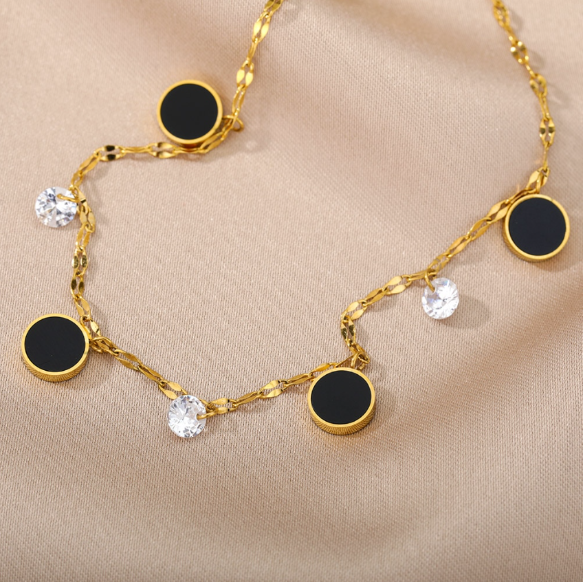 Onyx Diamond Gold Anklet