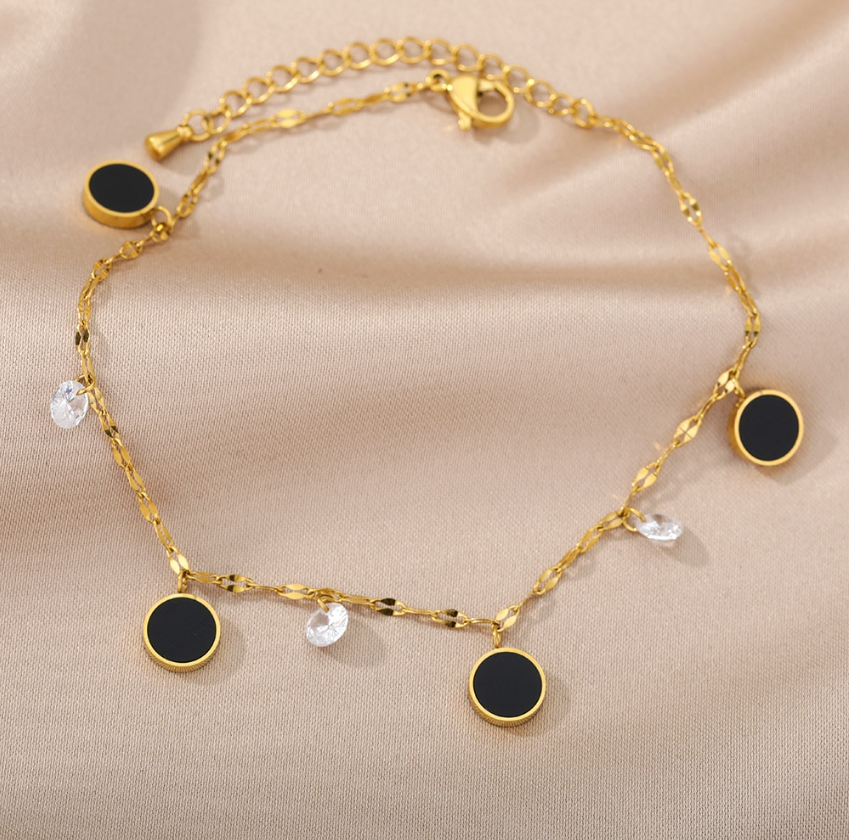 Onyx Diamond Gold Anklet