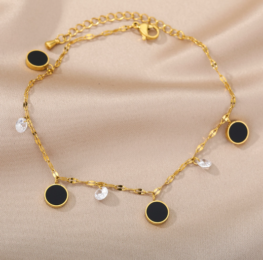 Onyx Diamond Gold Anklet