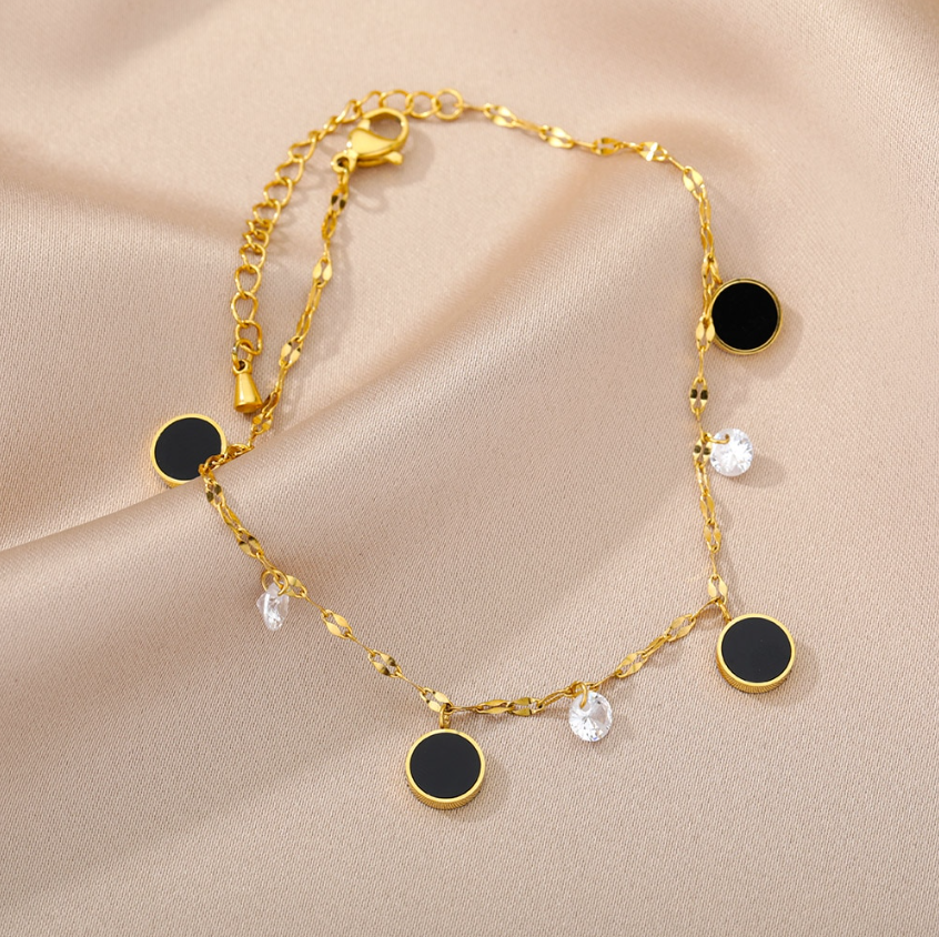 Onyx Diamond Gold Anklet