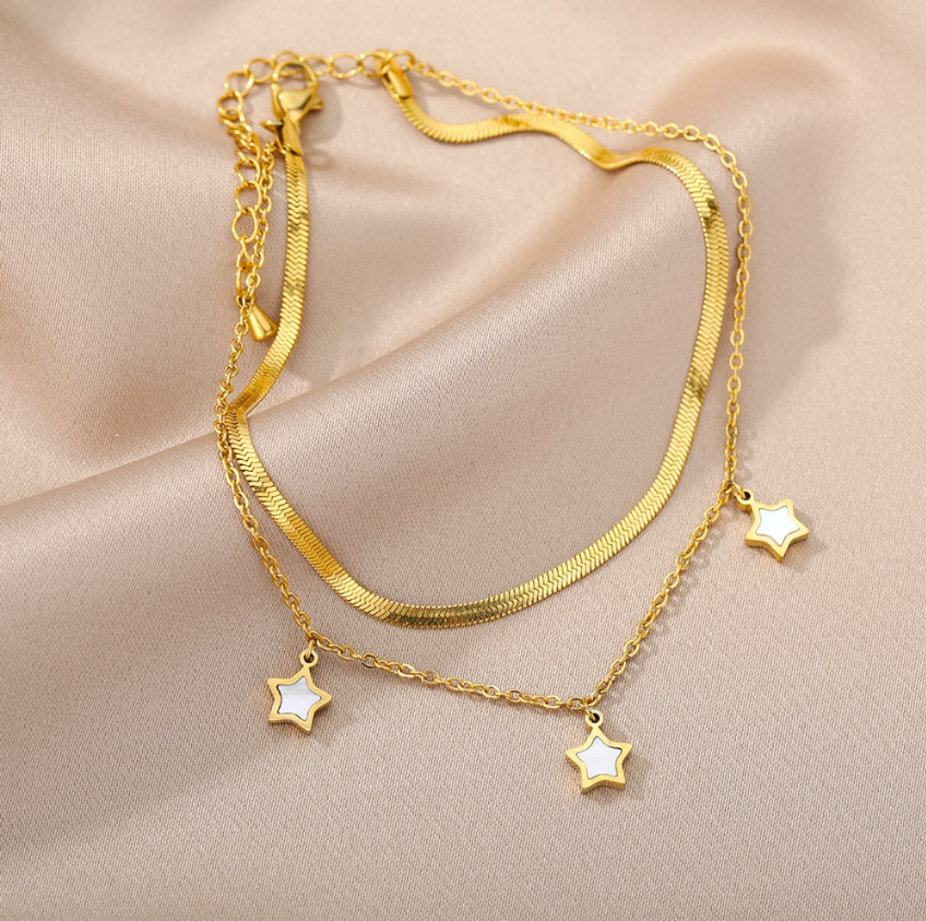 Starred Snake Chain Gold Anklet