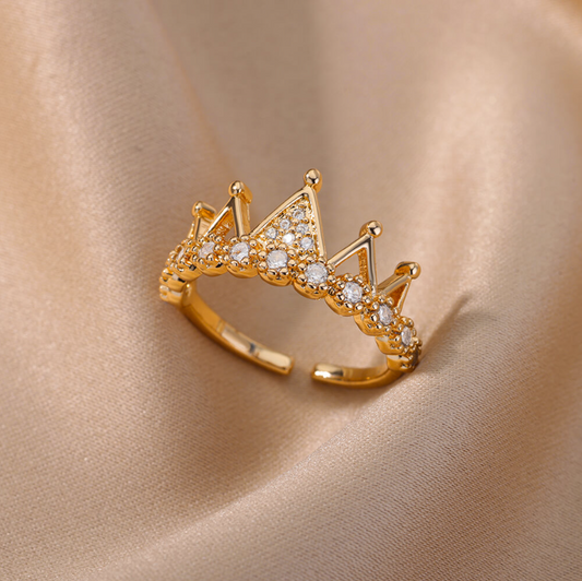 Crowned Jewel Diamond Studded Gold Ring