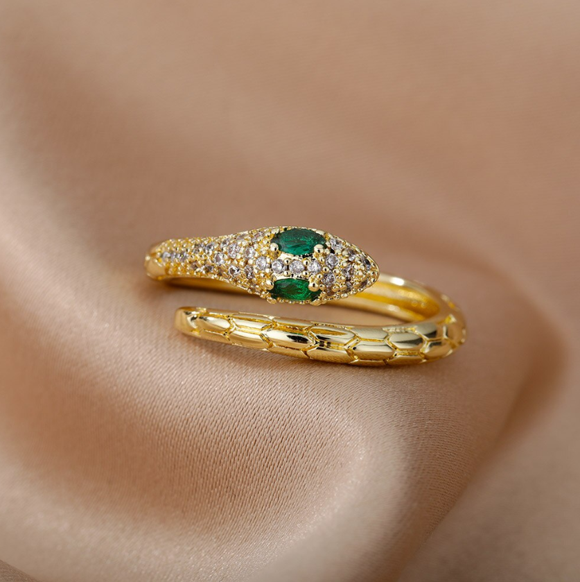 Gold Serpent Ring with Gemstone Centerpiece