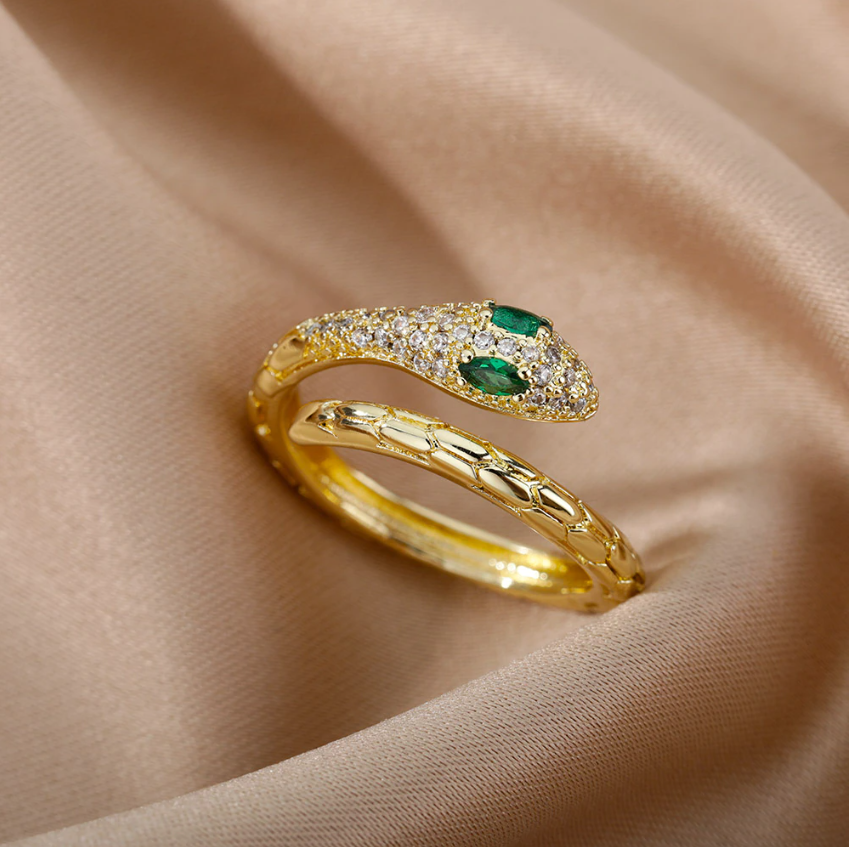 Gold Serpent Ring with Gemstone Centerpiece