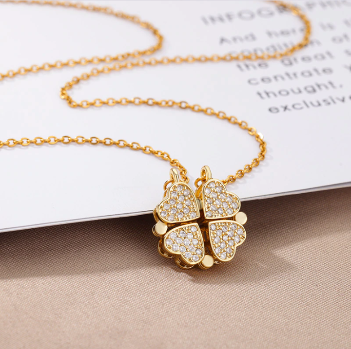 Heart Diamond Studded Gold Necklace