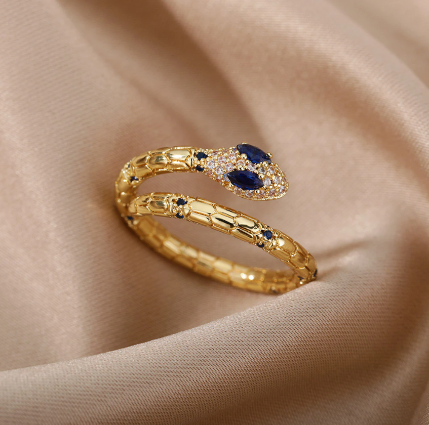 Gold Serpent Ring with Gemstone Centerpiece