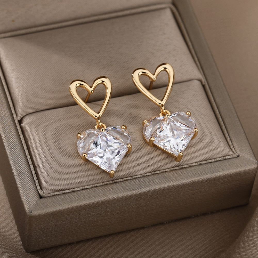 Zircon Heart Stud Earrings