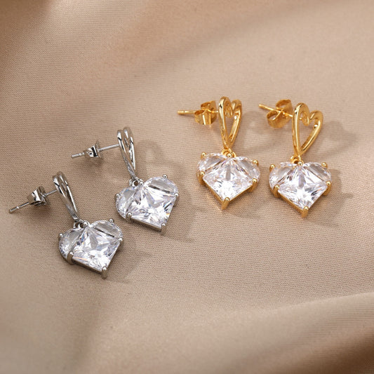 Zircon Heart Stud Earrings