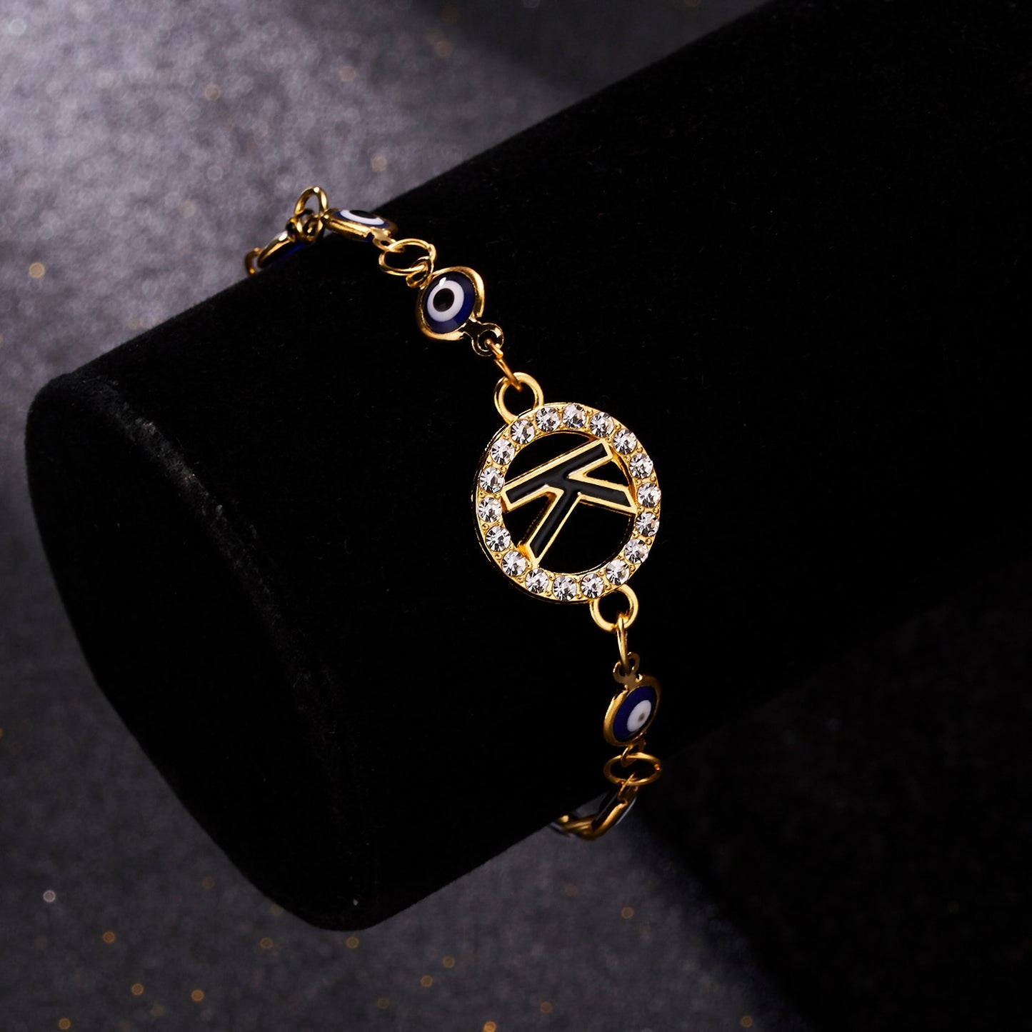 Alphabet Evil Eye Charm Gold Bracelets