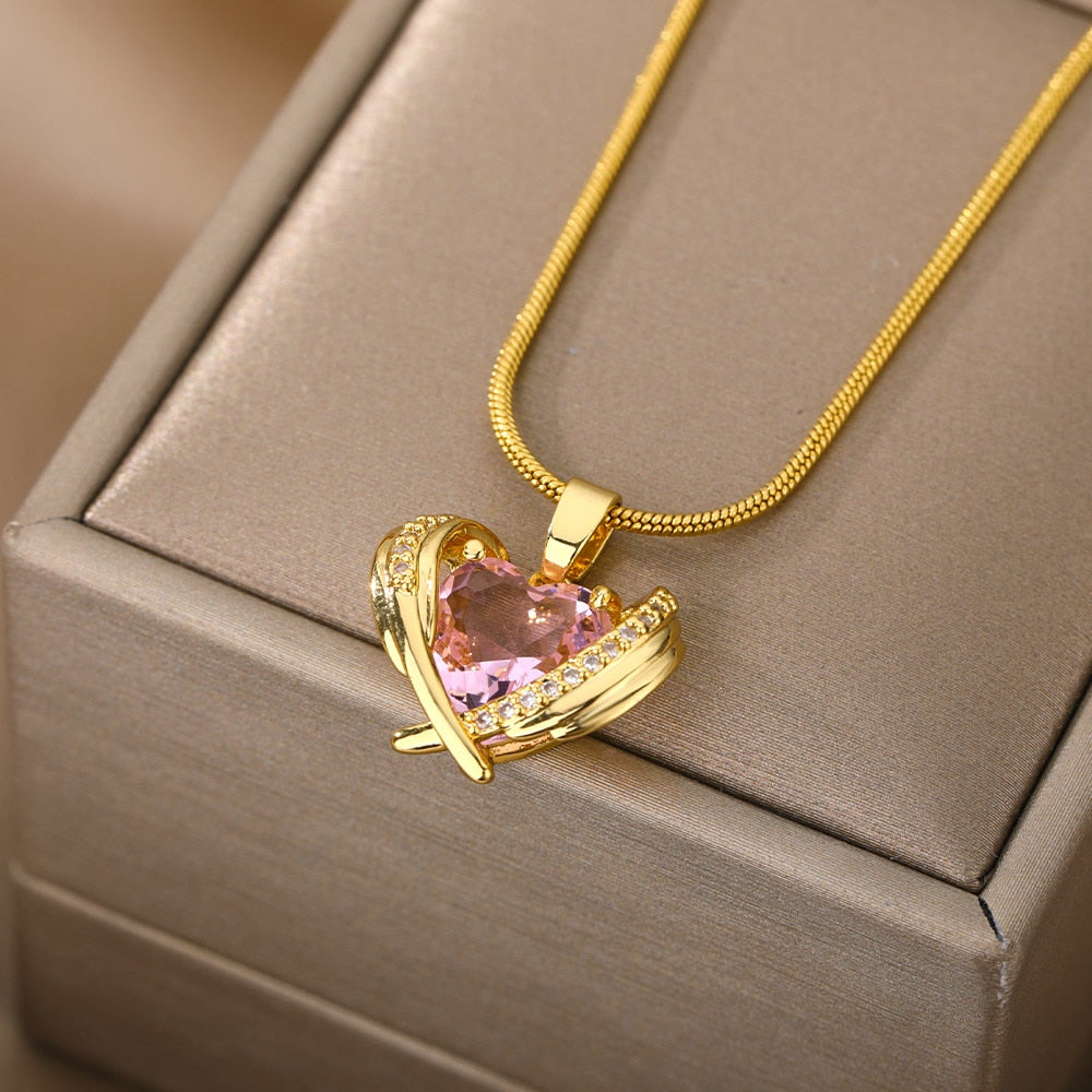 Winged Heart Pendant Gold Necklace