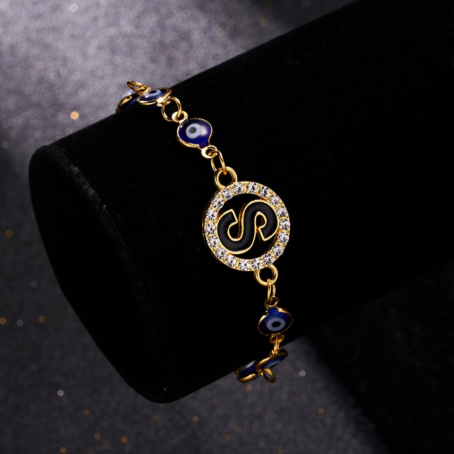 Alphabet Evil Eye Charm Gold Bracelets