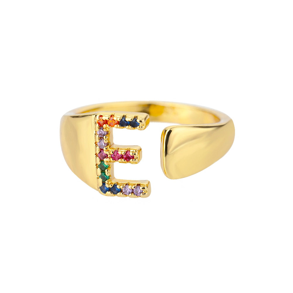 Rainbow Gemstone Alphabet Gold Rings