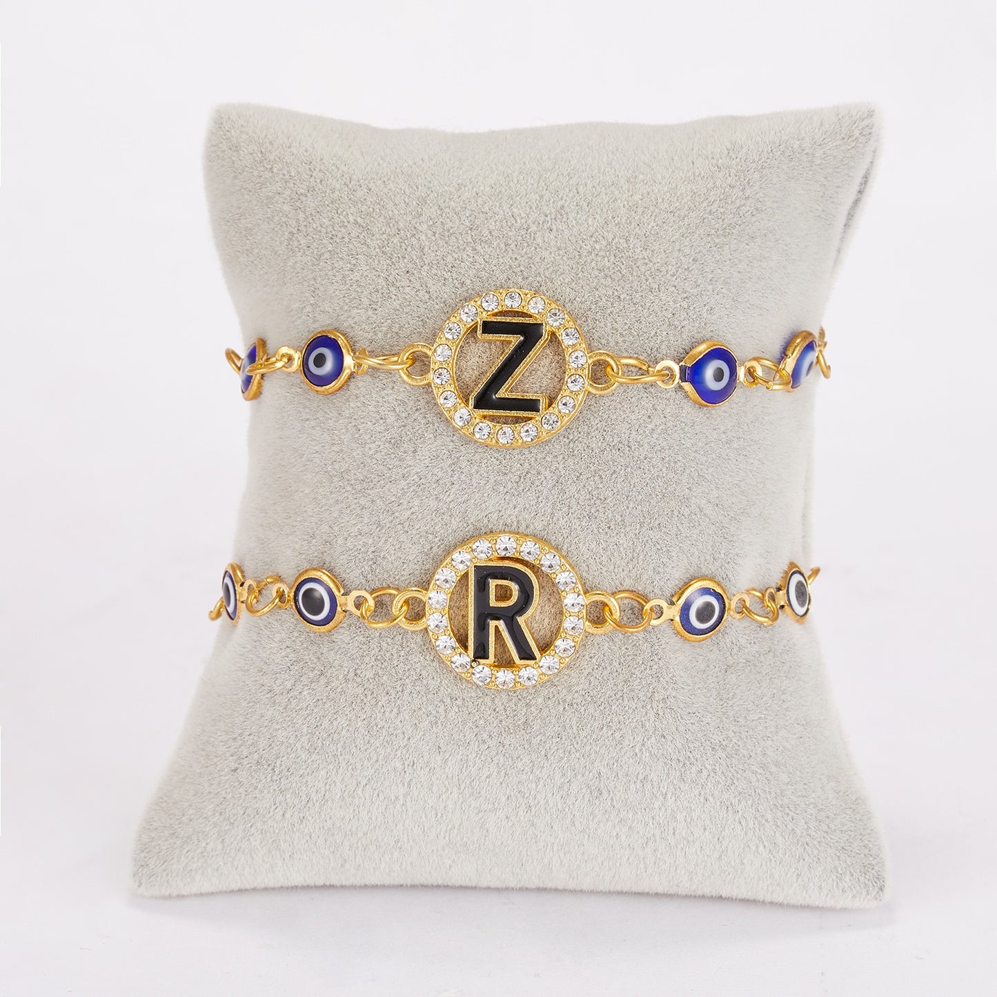 Alphabet Evil Eye Charm Gold Bracelets