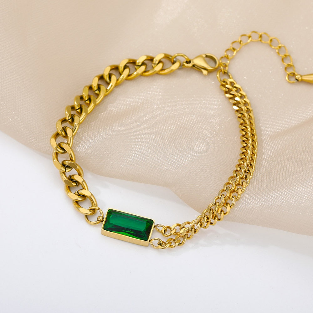 Emerald Stone Gold Chain Anklet