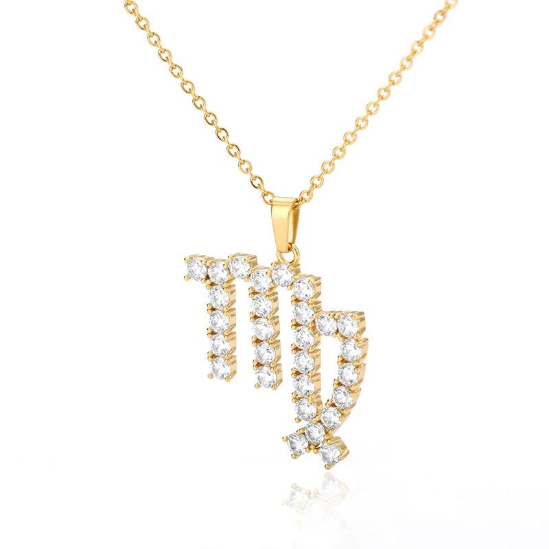 Diamond Zodiac Sign Pendant Gold Necklaces