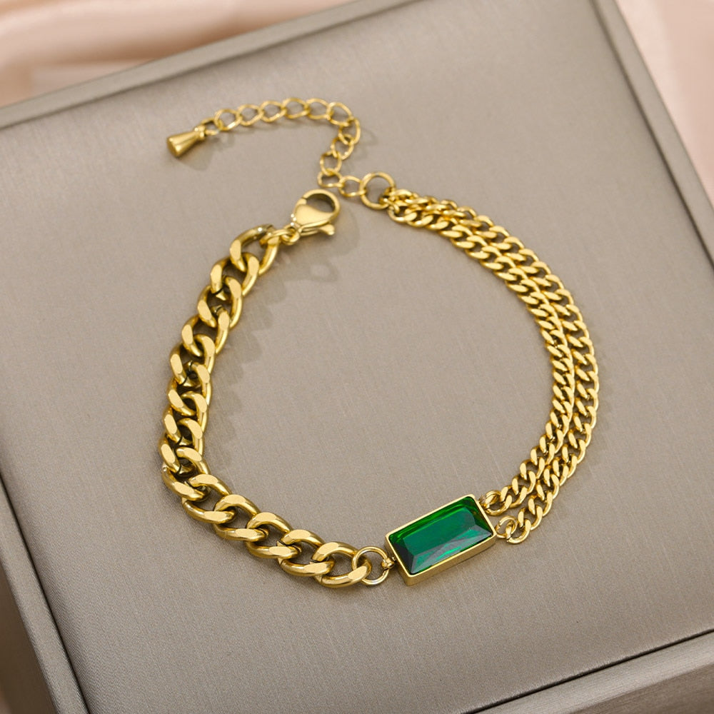 Emerald Stone Gold Chain Anklet