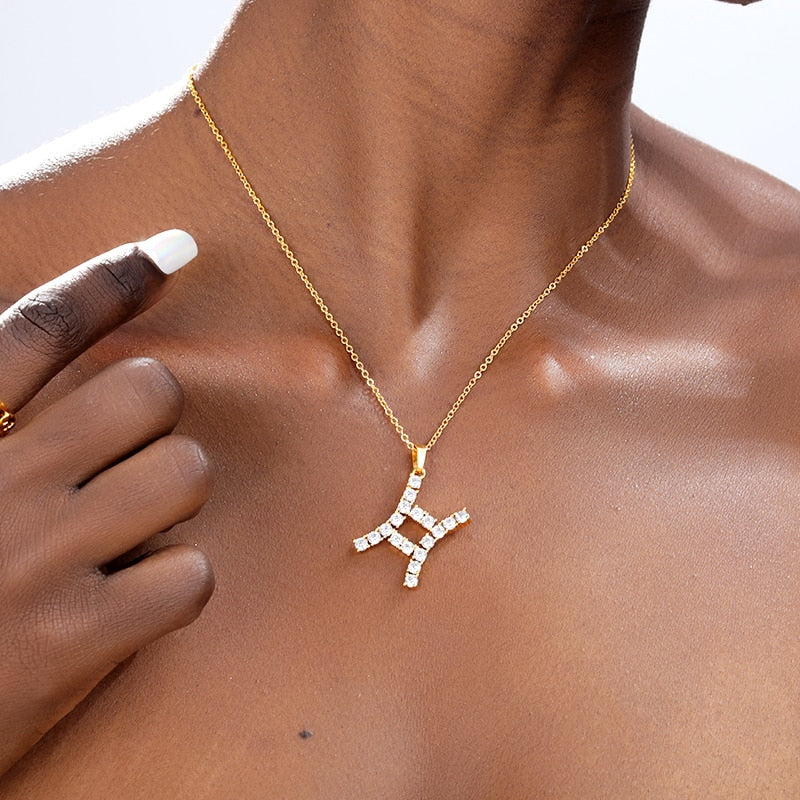 Diamond Zodiac Sign Pendant Gold Necklaces