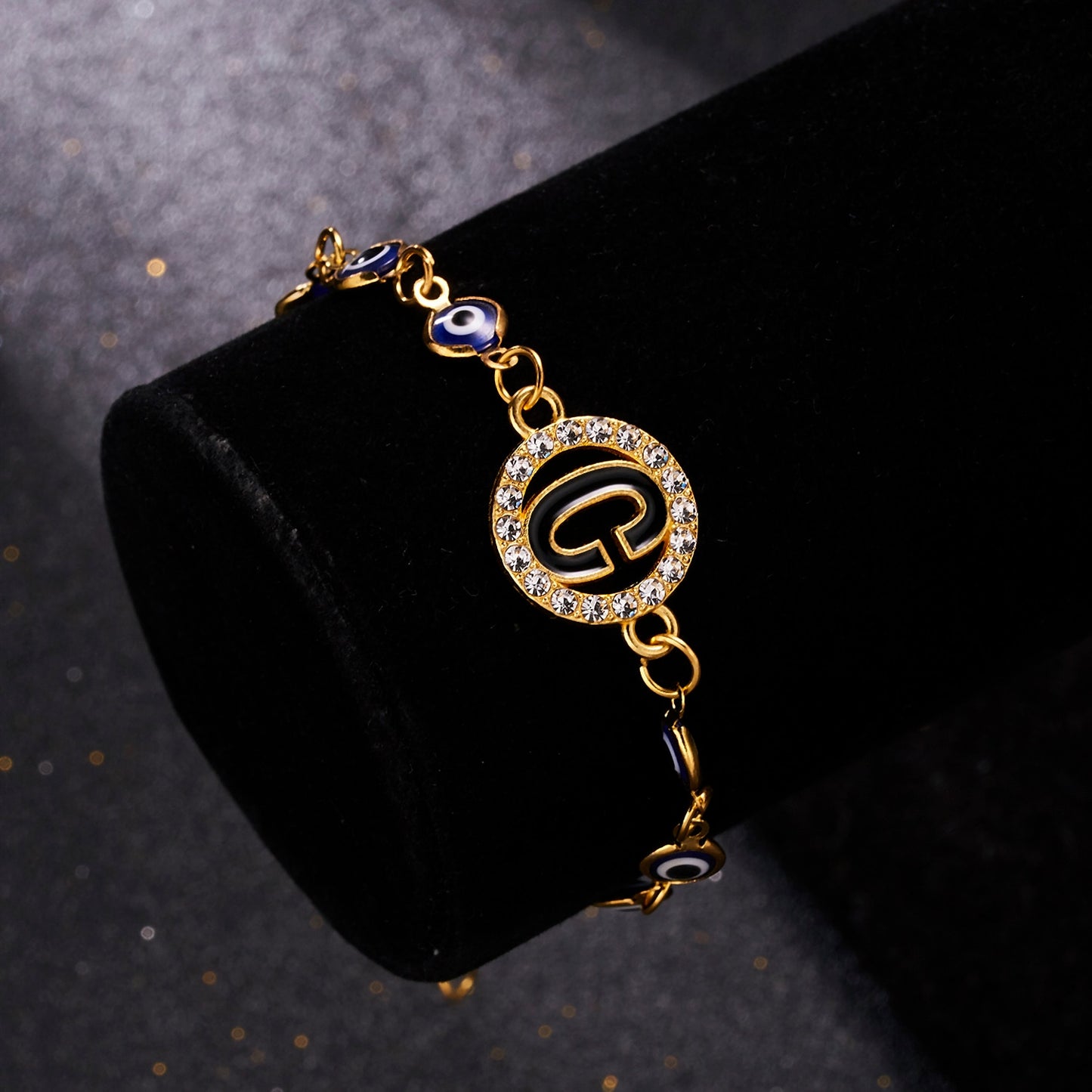 Alphabet Evil Eye Charm Gold Bracelets