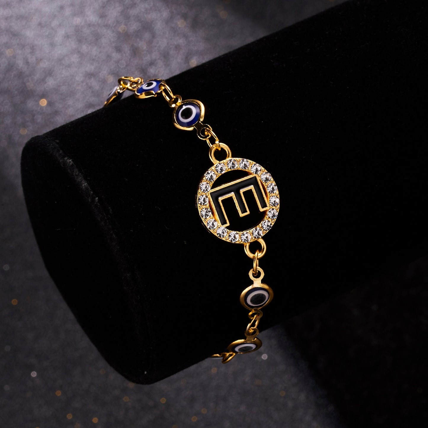 Alphabet Evil Eye Charm Gold Bracelets