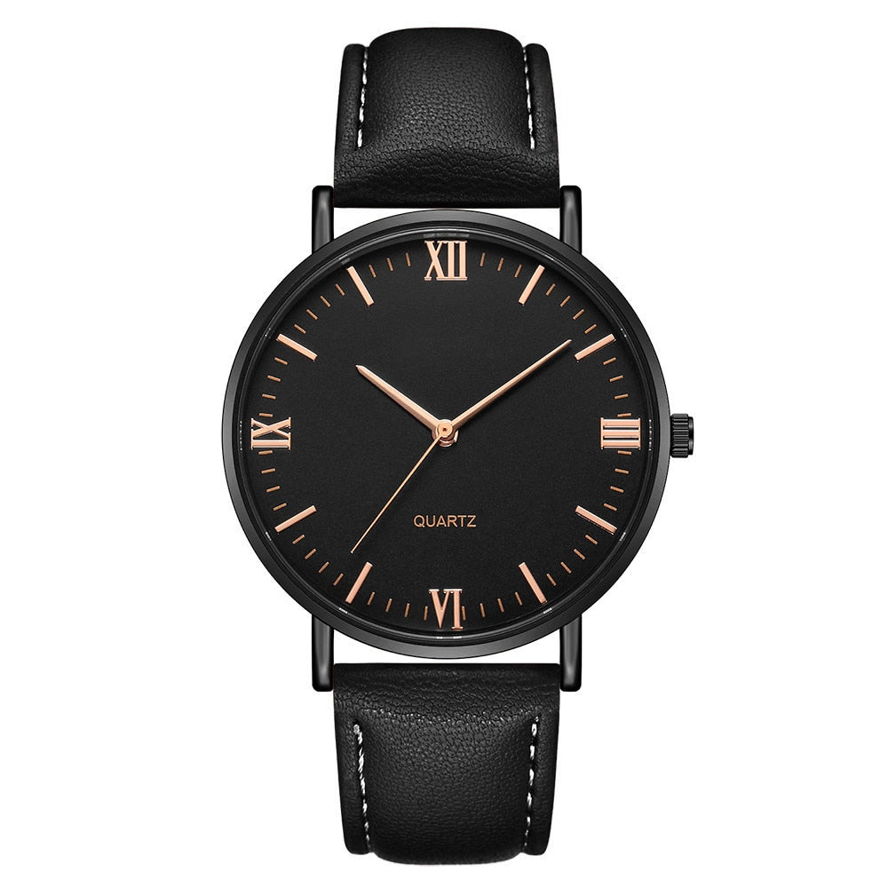 Roman Numeral Quartz Leather Strap Watch