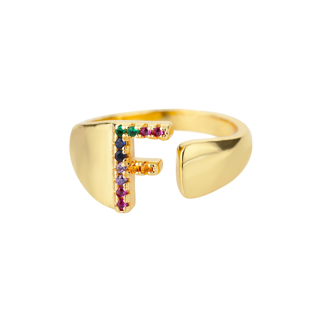 Rainbow Gemstone Alphabet Gold Rings