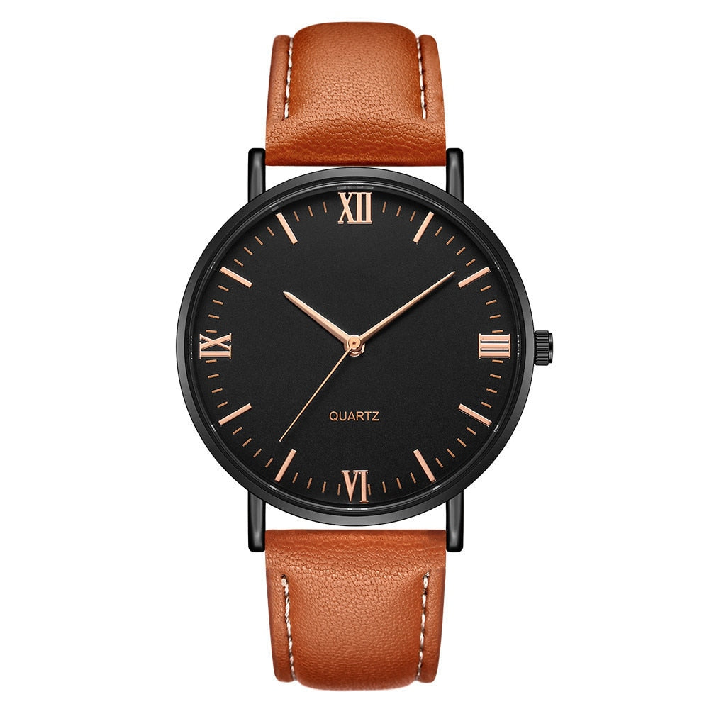 Roman Numeral Quartz Leather Strap Watch