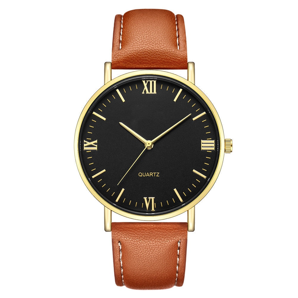 Roman Numeral Quartz Leather Strap Watch