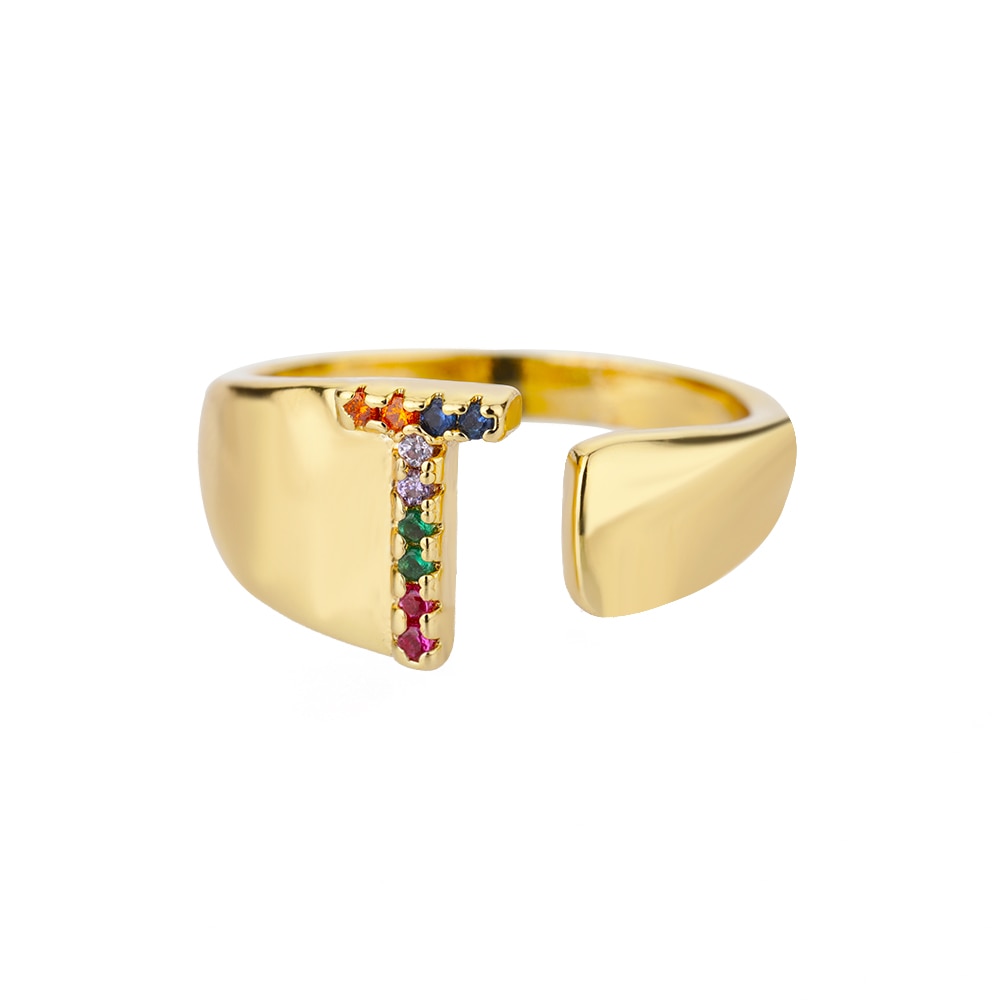 Rainbow Gemstone Alphabet Gold Rings