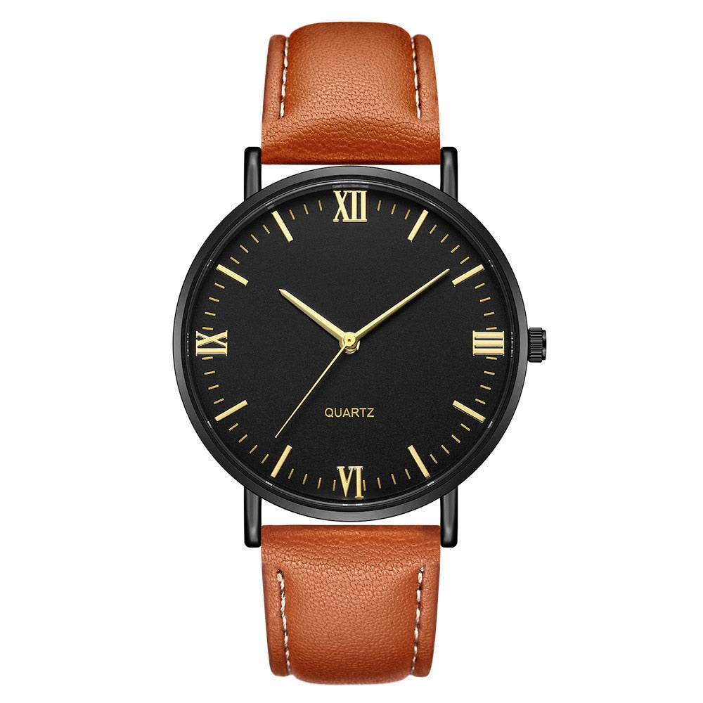 Roman Numeral Quartz Leather Strap Watch