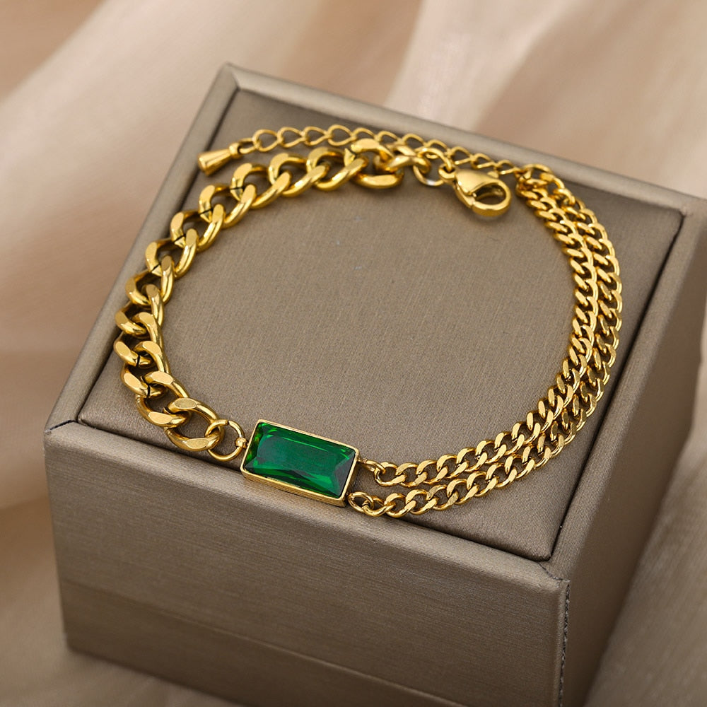 Emerald Stone Gold Chain Anklet