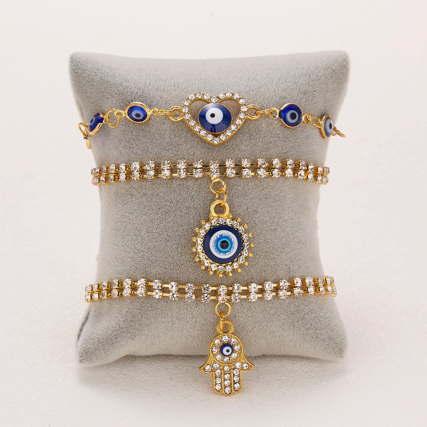 Evil Eye Hand of Hamsa Charm Gold Bracelets