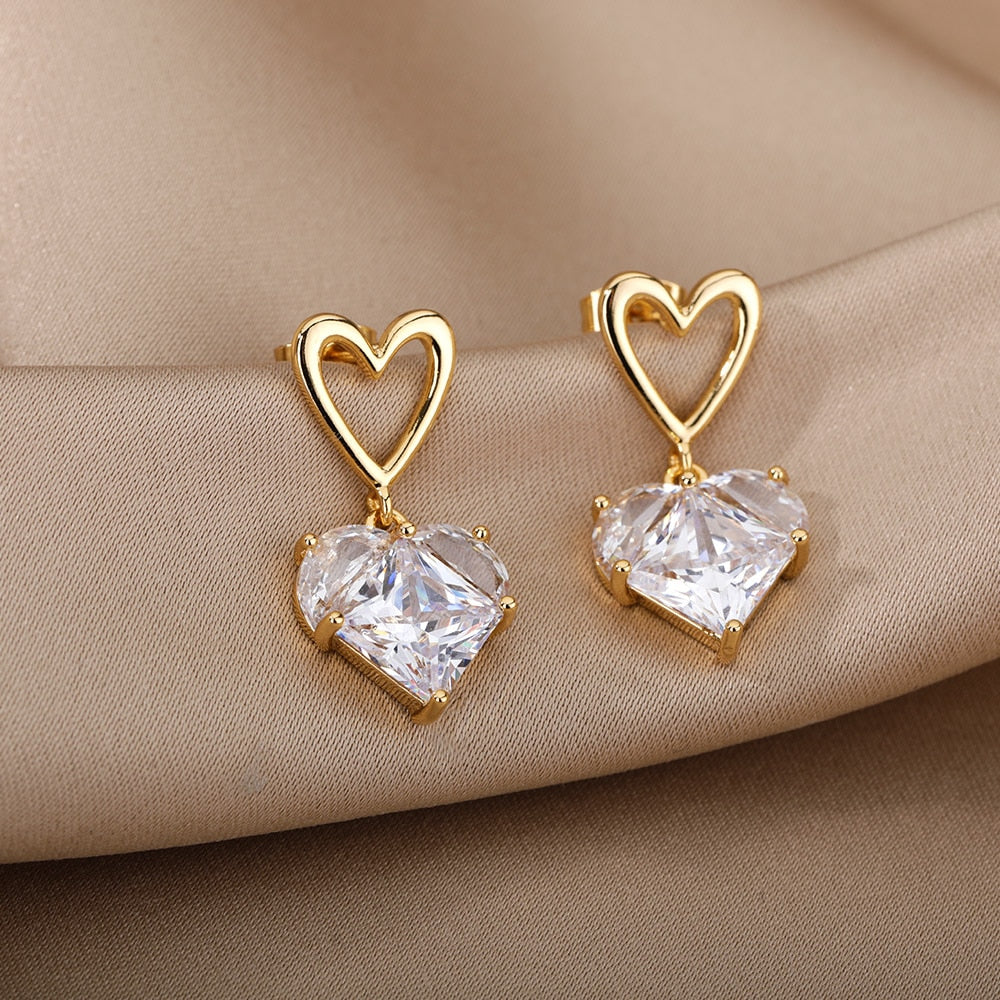 Zircon Heart Stud Earrings