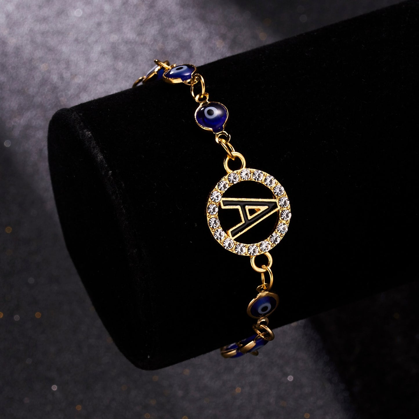 Alphabet Evil Eye Charm Gold Bracelets