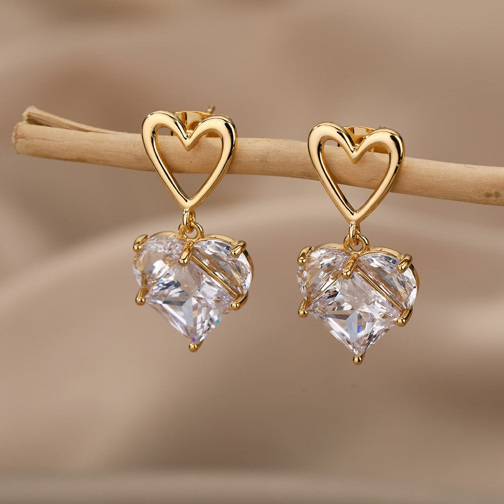 Zircon Heart Stud Earrings