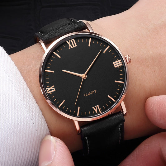 Roman Numeral Quartz Leather Strap Watch