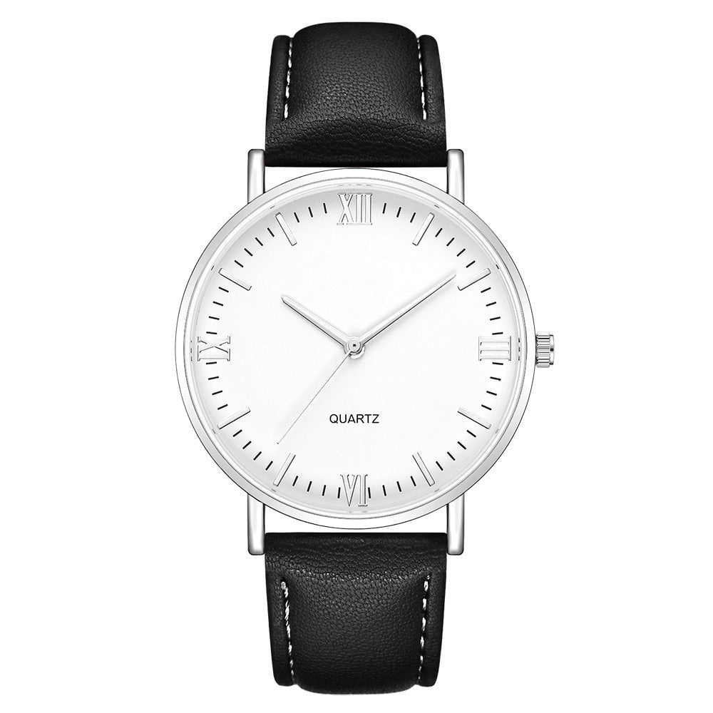 Roman Numeral Quartz Leather Strap Watch