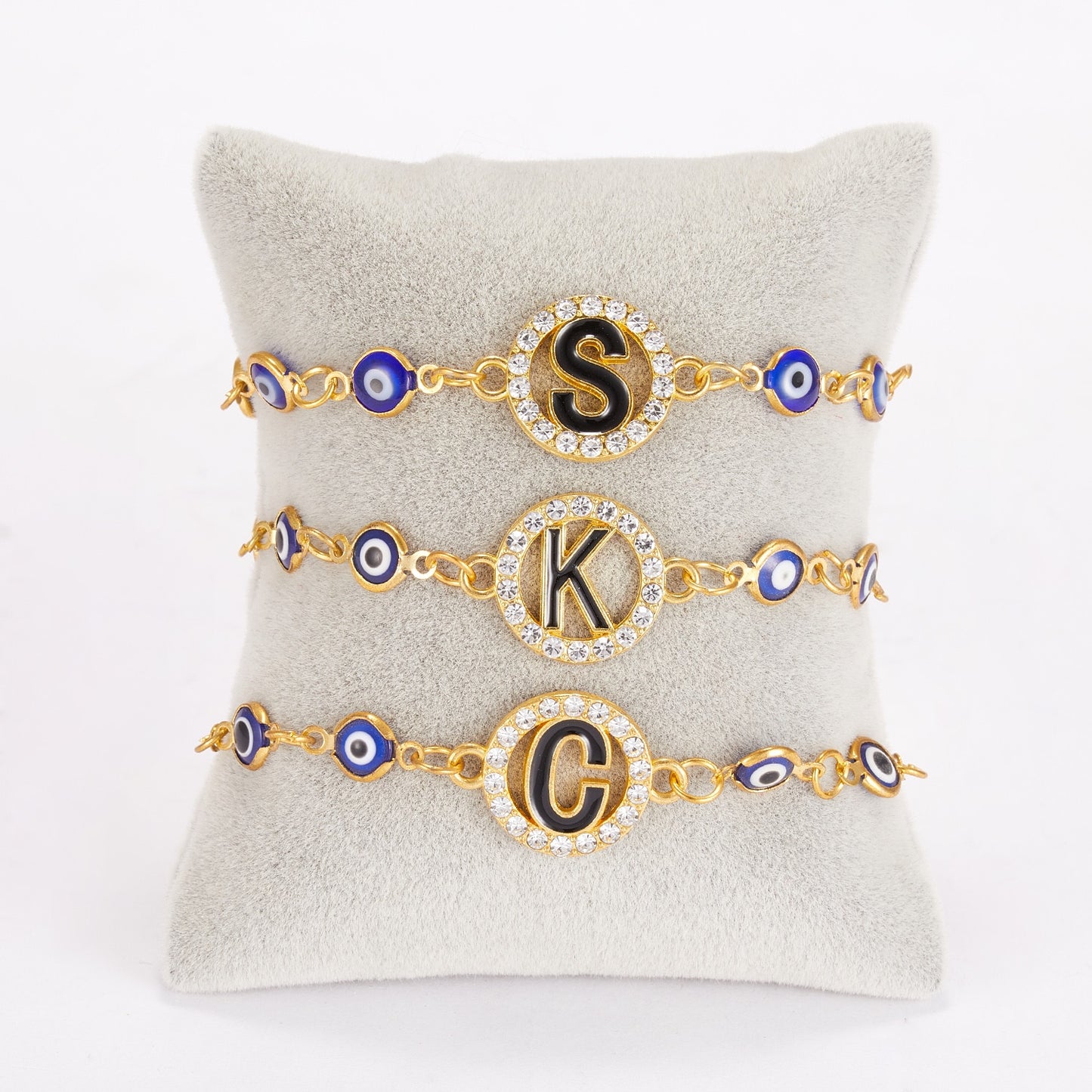 Alphabet Evil Eye Charm Gold Bracelets