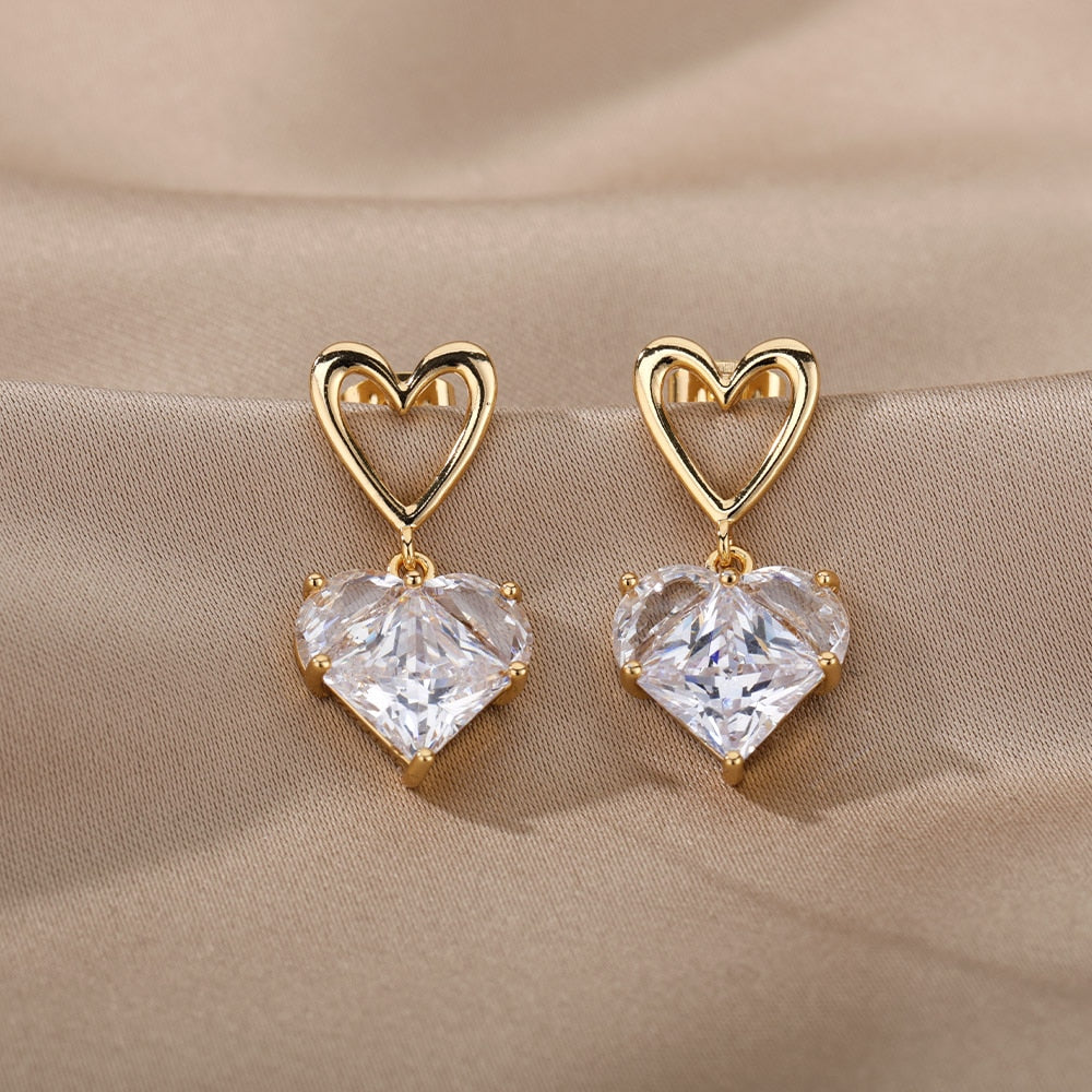 Zircon Heart Stud Earrings