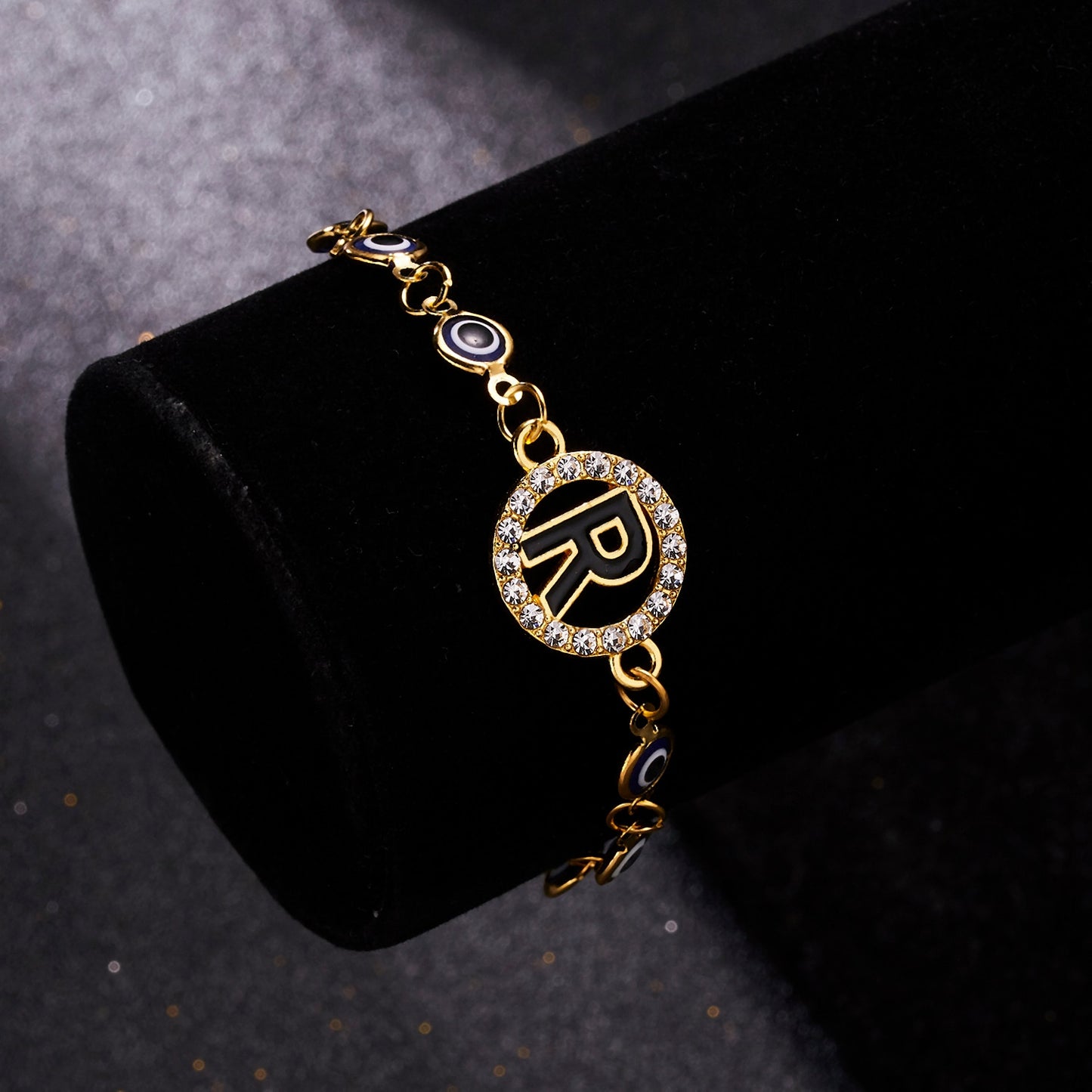 Alphabet Evil Eye Charm Gold Bracelets