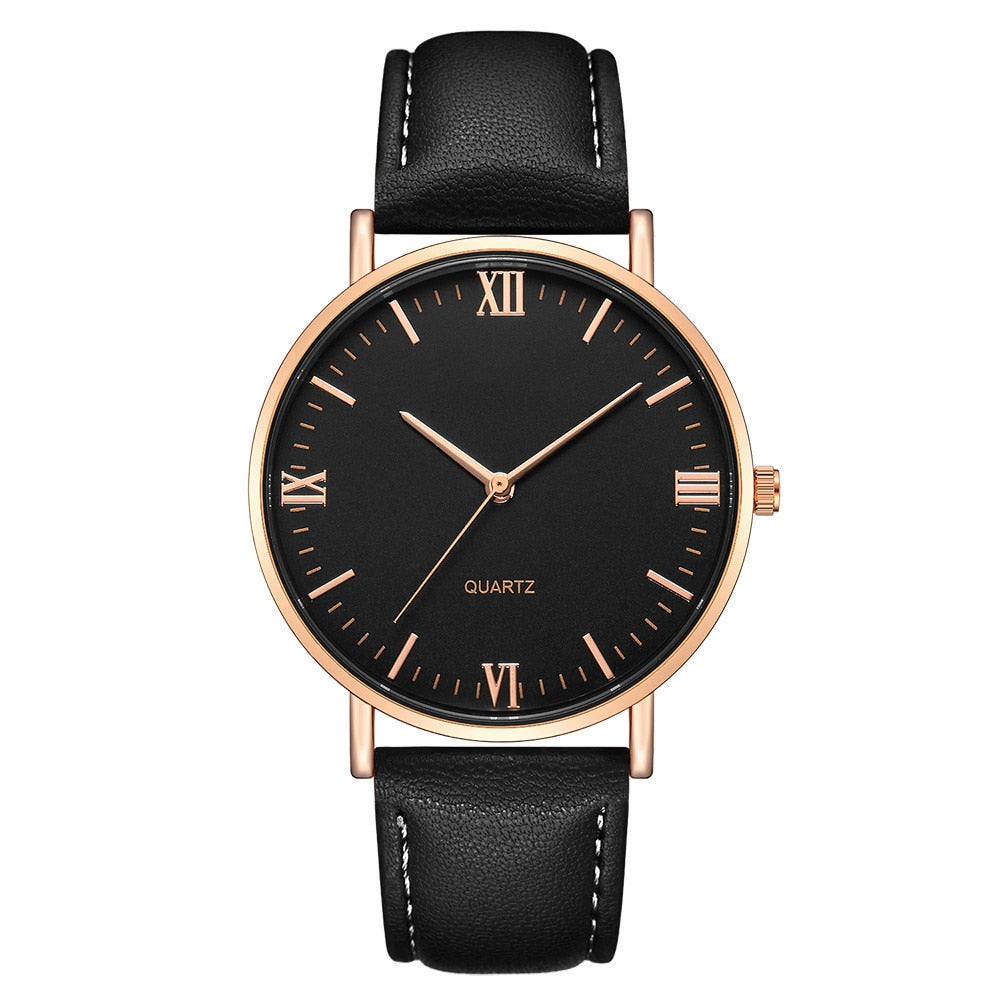 Roman Numeral Quartz Leather Strap Watch