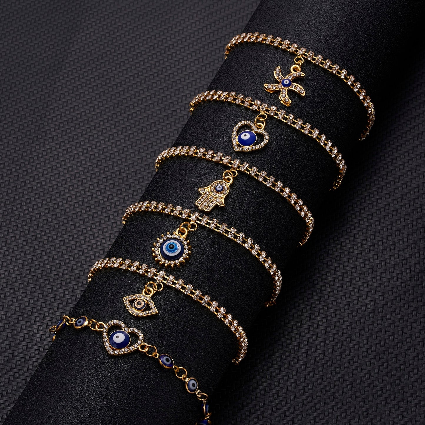 Evil Eye Hand of Hamsa Charm Gold Bracelets