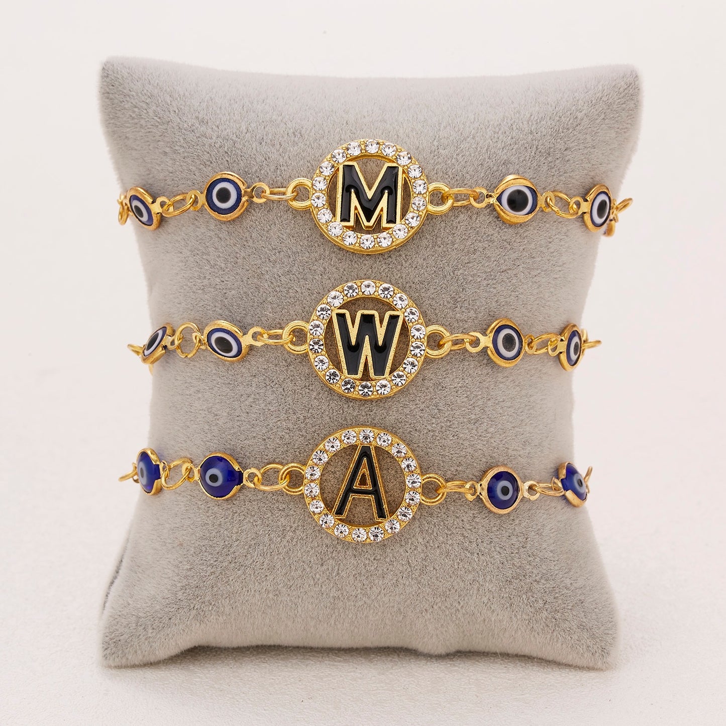 Alphabet Evil Eye Charm Gold Bracelets