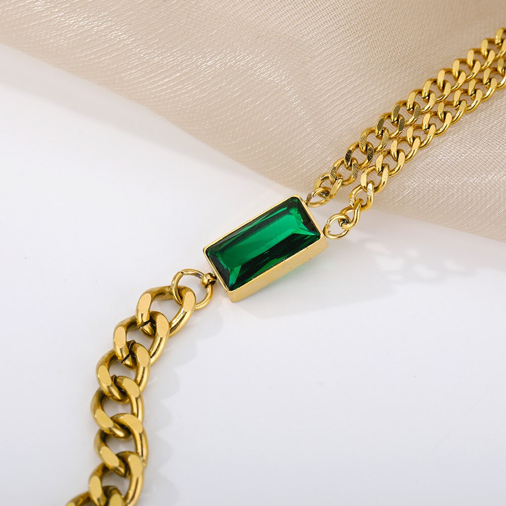 Emerald Stone Gold Chain Anklet