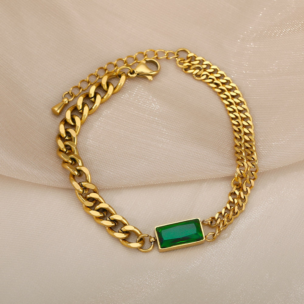 Emerald Stone Gold Chain Anklet