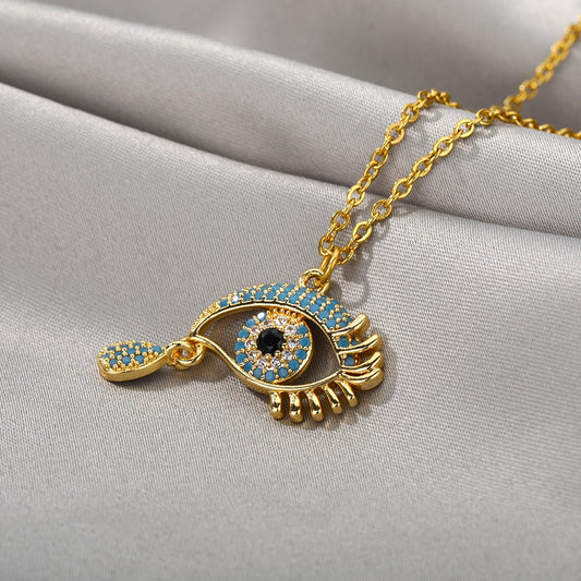 Evil-Eye Teardrop Pendant Gold Necklace